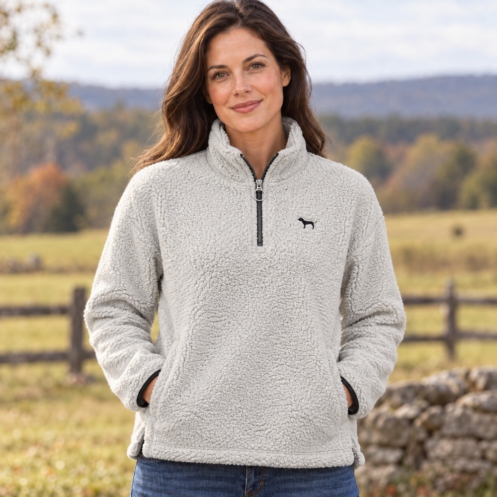 Victoria's Secret PINK Sherpa Fleece Quarter Zip Pullover Cream White Large